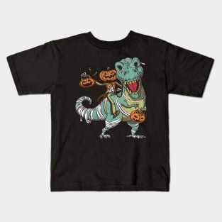 Jack O Lantern T Rex Mummy Halloween Trick Or Treating Kids T-Shirt